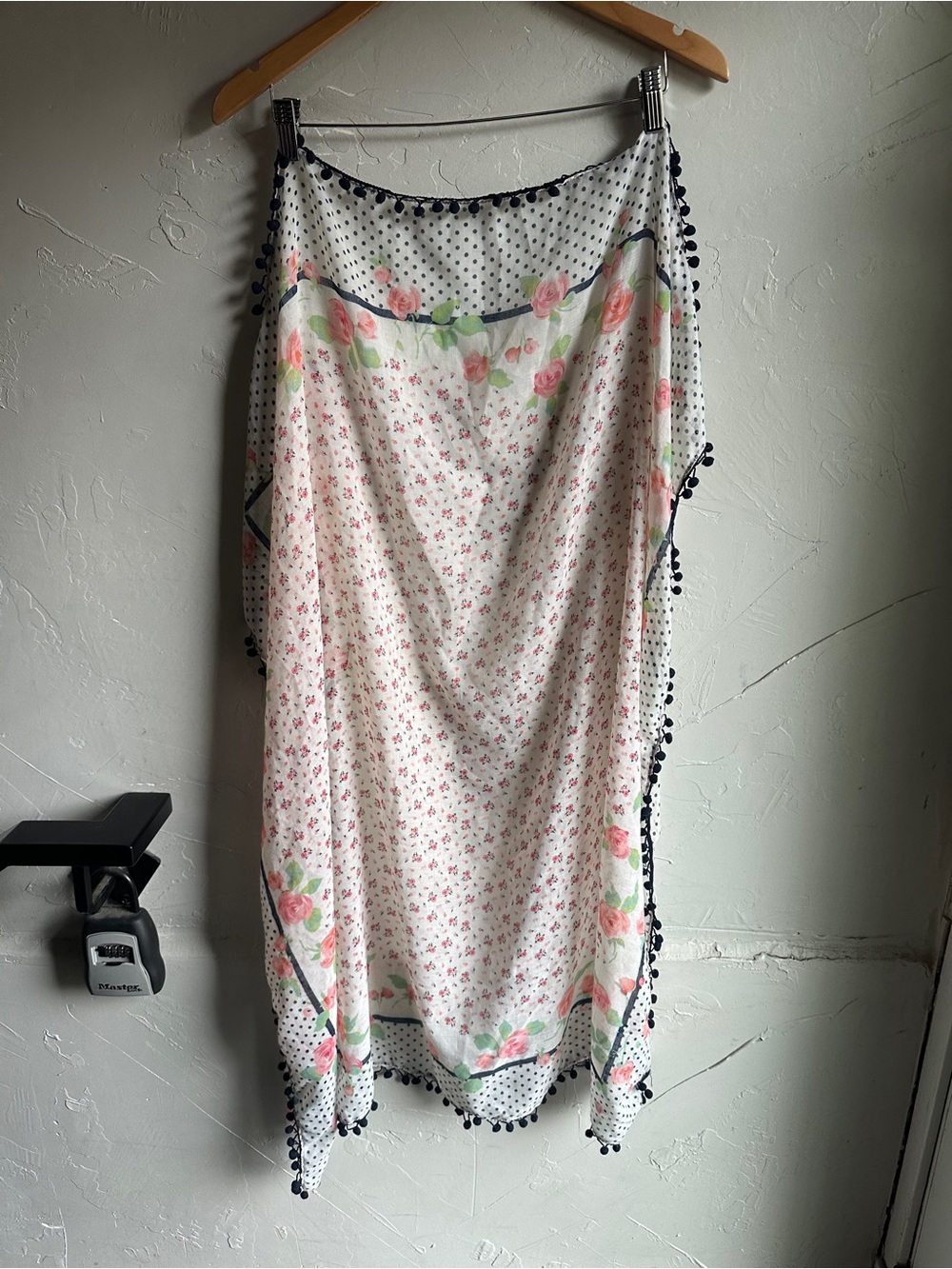 Floral Polka Dot Pom Pom Scarf Wrap Cottagecore Romantic Feminine 38”x42”